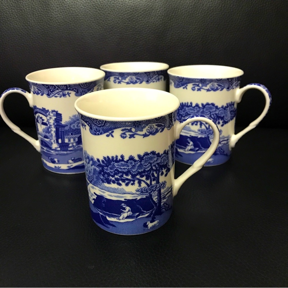 Set of 4 Spode Blue Italian coffee mugs 12 Oz NWOT